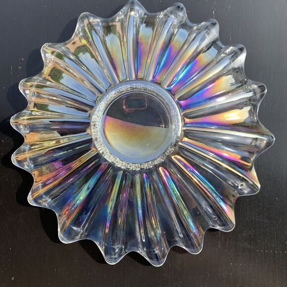 Vintage MCM Federal Iridescent Carnival Glass Starburst Plate Dish 9.5in - Picture 8 of 10